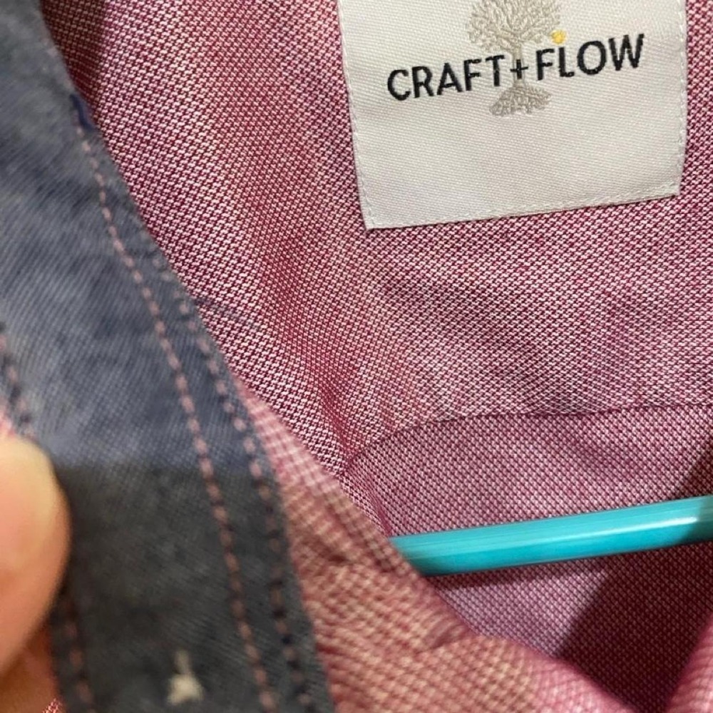 Craft+Flow pink & red checkered button-up shirt size Medium 10-12 - Picture 6 of 6